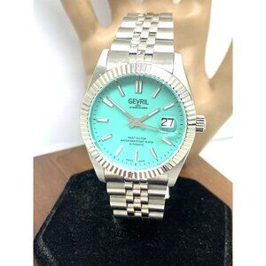 Gevril Mens Watch 48906 West Village Swiss Automatic Teal Dial Silver Steel 40mm